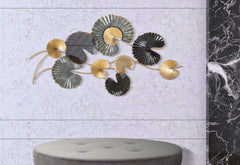 Panel decorativo de pared de hierro con motivos geométricos y naturales