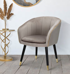 Sillón tapizado Paris Tela gris patas madera negras con detalles dorados