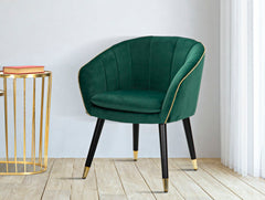 Sillón París Tela Verde patas de Madera Negra y Detalles Dorados