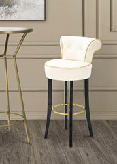 Tabouret de bar rond Luxy Velours Crème pieds métal doré