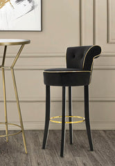 Tabouret de bar rond Luxy Velours Noir pieds métal doré
