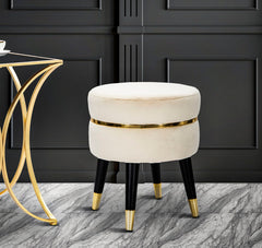 Tabouret crème Velours pieds métal noir finition dorée