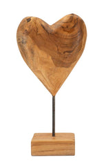 Sculpture en cœur Teck recyclé sur socle métal