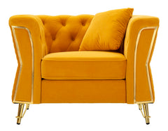 Sillón Emy Terciopelo Mostaza patas Doradas