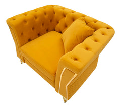Sillón Emy Terciopelo Mostaza patas Doradas