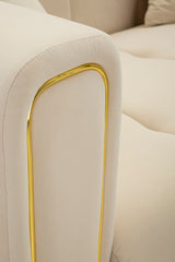Sofá de 2 plazas de terciopelo crema con patas doradas