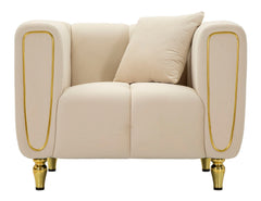 Fauteuil Alma Velours Crème pieds Dorés