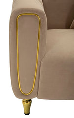 Sillón Alma de Terciopelo Acolchado color Tórtola con patas Doradas