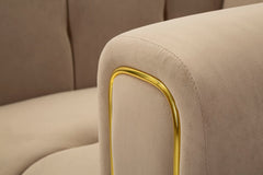 Sillón Alma de Terciopelo Acolchado color Tórtola con patas Doradas