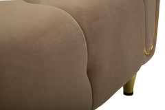 Sillón Alma de Terciopelo Acolchado color Tórtola con patas Doradas