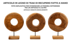 Escultura redonda de teca reciclada con motivos irregulares