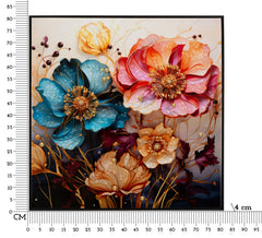 Cuadro de pared lacado con marco de madera y metal negro, flores multicolores