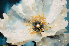 Tableau mural encadré peinture sur toile cadre bois et métal doré bleu