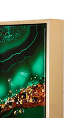 Cuadro de pared lacado con marco de madera y metal dorado Aplicaciones en relieve