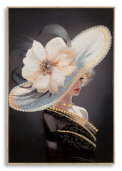 Tableau mural Laquared femme chapeau cadre bois et métal doré