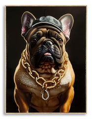 Pintura mural Bulldog con marco de madera y metal dorado