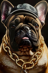 Pintura mural Bulldog con marco de madera y metal dorado