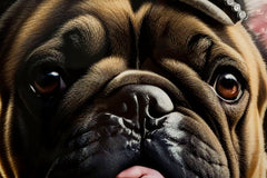 Pintura mural Bulldog con marco de madera y metal dorado