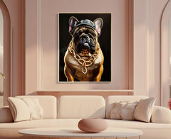Pintura mural Bulldog con marco de madera y metal dorado