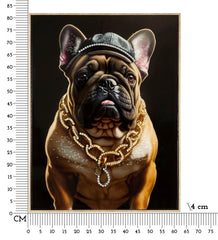 Pintura mural Bulldog con marco de madera y metal dorado