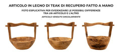 Vaciabolsillos de teca reciclada con asa artesanal