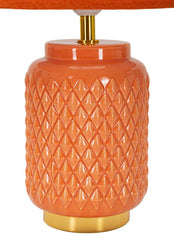 Lámpara de mesa naranja con pantalla de tela naranja