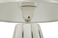 Lampe de table Emmi céramique blanche et abat-jour tissu argenté