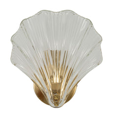 Aplique de pared de cristal y metal dorado con forma de concha