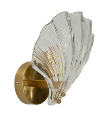 Aplique de pared de cristal y metal dorado con forma de concha