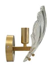 Aplique de pared de cristal y metal dorado con forma de concha