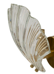 Aplique de pared de cristal y metal dorado con forma de concha