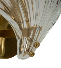 Aplique de pared de cristal y metal dorado con forma de concha