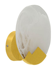 Aplique de pared circular de cristal opaco y metal dorado