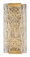 Aplique de pared rectangular dorado de metal y cristal con relieve
