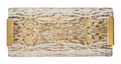 Aplique de pared rectangular dorado de metal y cristal con relieve