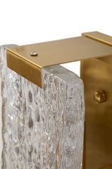 Aplique de pared rectangular dorado de metal y cristal con relieve