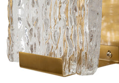 Aplique de pared rectangular dorado de metal y cristal con relieve