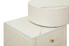 Tocador Sharon polipiel blanco con taburete redondo metal dorado