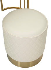 Tocador Sharon polipiel blanco con taburete redondo metal dorado