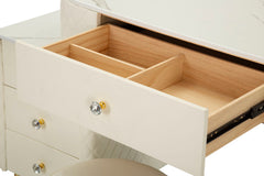 Tocador Sharon polipiel blanco con taburete redondo metal dorado