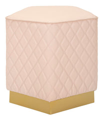 Puf pentagonal tapizado Sharon en símil piel rosa con base dorada