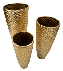 Juego de 3 jarrones geométricos dorados