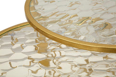 Juego de 4 mesas de metal dorado con diseño de diamante y tablero de cristal templado