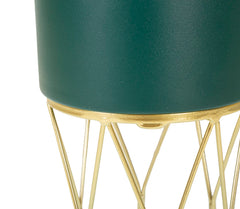 Soporte de maceta de 2 piezas, verde con base dorada y motivos geométricos
