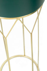 Soporte de maceta de 2 piezas, verde con base dorada y motivos geométricos