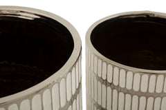 Ensemble de deux vases en céramique décorés argenté