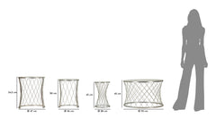 Ensemble de 4 tables en métal argenté motif diamant plateau en verre trempé