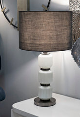 Lámpara de mesa Bright Three Cristal Blanco pantalla Terciopelo Gris