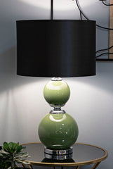 Lámpara de Mesa Eva Cristal Verde y Terciopelo Negro