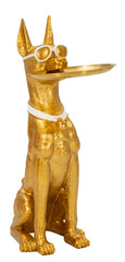 Estatua de perro pitbull dorada con bandeja para objetos